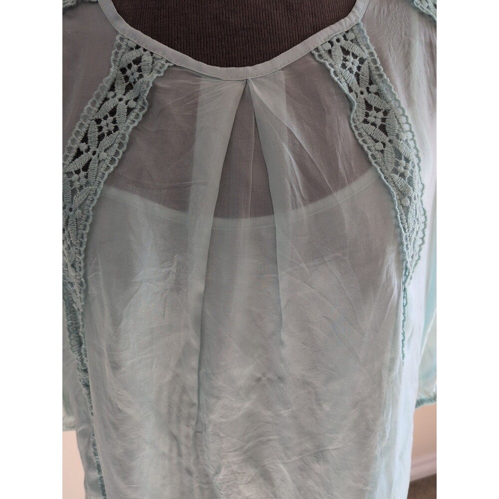 Giulia Womens Silk Blouse Attached Cami Large Seafoam Green Embroider Italy Made - Picture 2 of 13